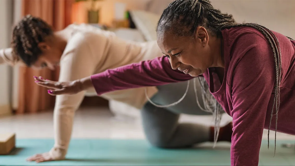 Low-profile stretching sequence on exercise mats